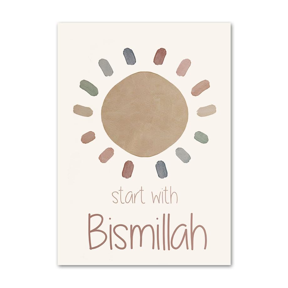 MINMEER Islamic Kids Art Wall Decor, Arabic Alphabet Posters, Boho Toddler Room Canvas Wall Art, Muslim Rainbow Decorations for Home (Unframed)