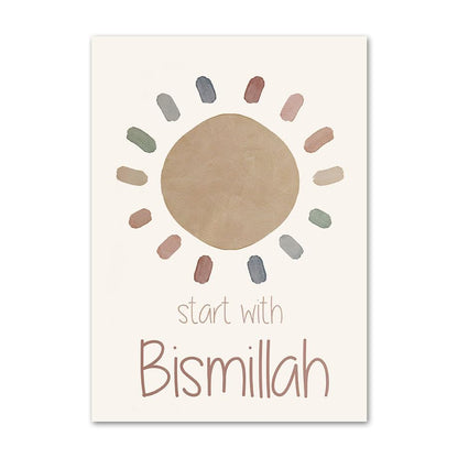 MINMEER Islamic Kids Art Wall Decor, Arabic Alphabet Posters, Boho Toddler Room Canvas Wall Art, Muslim Rainbow Decorations for Home (Unframed)