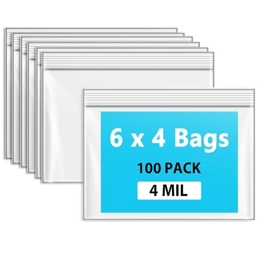6" x 4" Zip Bags, 4 Mil Heavy Duty Bait Bags Clear Plastic Zipper Lock Sleeves, Pack of 100
