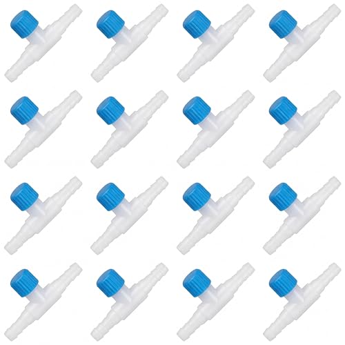 Honoson 30 Pieces Aquarium Air Control Valve T Shaped Air Pump Control Valves Single Way Plastic Flow Regulator for 4 mm Hose Line Tubing Connector(Blue and White) - color: Blue and White