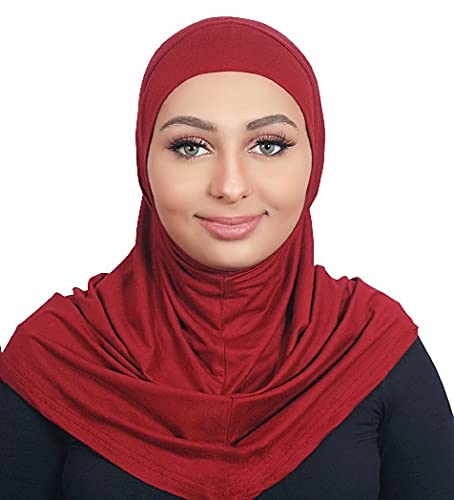 AL AMIRA Hijab Set – Modest 2 Piece Pull-On Headscarf for Women | Soft Cotton Undercap & Scarf Combo for Prayer or Daily Wear - color: Burgundy