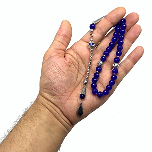 Design -Worry Beads Prayer Beads (8 mm-33 Beads) Tesbih-Tasbih-Tasbeeh Misbaha Subha Sebha Rosary (Navy Blue Agate Stone & Crystal Rhinestone Beads Design) - color: Navy Blue Agate Stone & European Crystal Rhinestone Beads Design