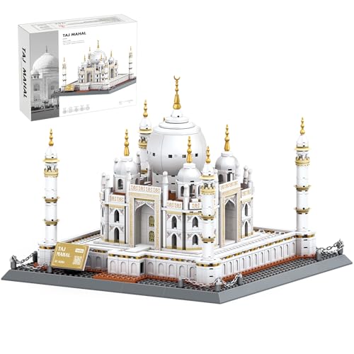 Taj Mahal Building Block Set 1113 Pieces Large World Wonder Architecture Model India Landmark Souvenir with Golden Finials & Nameplate Gift for Adults Teens - color: Taj Mahal