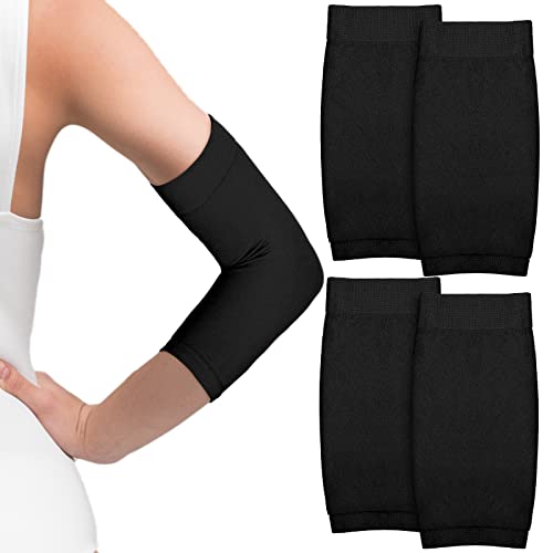 Vicenpal 2 Pairs Tattoo Cover up Sleeve Forearm Arm Sleeves for Women Men Compression Tattoo Upper Arm Cover(Black) - color: Black