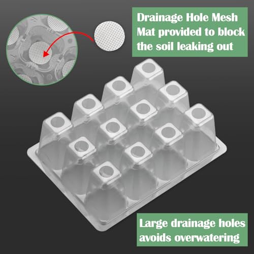 RooTrimmer 40 Pack Reusable 12-Cell Clear Seed Starter Trays - Extra Large Drainage Holes, Easy to Repotted, Clear Transparent Tray for Root Observation, Seed Starting, Fits 1020 Flats and TD377 Trays - color: Clear, size: 12 Cells-40P