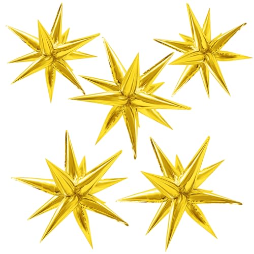 Gold Star Balloons Foil Explosion Balloon Large Mylar Balloons Bulk Party Decoration for Birthday Wedding Anniversary Graduation Baby Shower Gender Reveal Christmas New Year - color: Gold