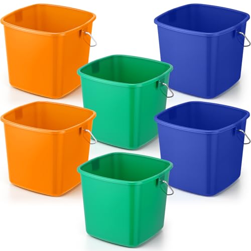 Zhehao 6 Pcs 3 Quart Bucket for Cleaning Small Sanitizer Bucket for Restaurant Square Plastic Pail with Handles for Home, Offices, Commercial Use, Food Service(Orange, Green, Blue) - color: Orange, Green, Blue