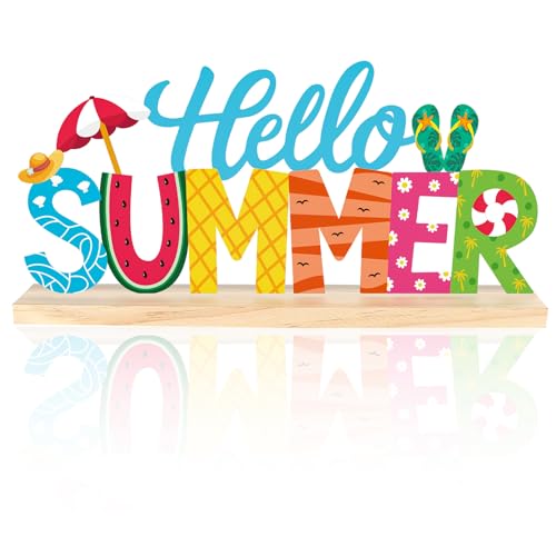 Metal Hello Summer Sign Decorations for Home Party Shelf Mantel - style: Beach