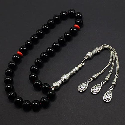-Gentle Men Collection- Prayer Beads-Worry Beads-Tesbih-Tasbih-Tasbeeh-Misbaha-Masbaha-Subha-Sebha-Rosary (Shiny Black Glass -10 mm 33 Beads-) - color: Shiny Black Glass -10 mm 33 Beads-