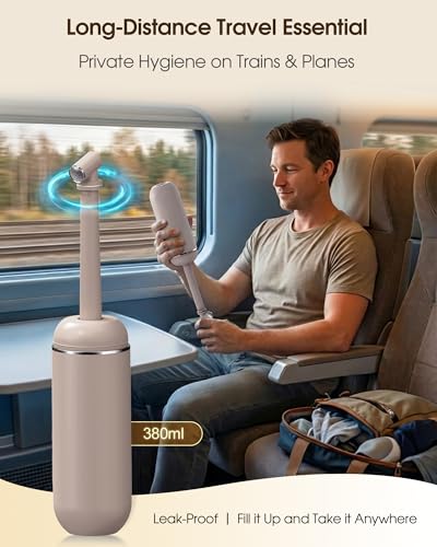 Leak-Proof Portable Bidet for Travel, 380ml (12.8oz) Capacity Bottle | Peri Bottle with Secure Seal for On-the-Go Hygiene, Postpartum Care & Camping&Outdoor (Khaki)