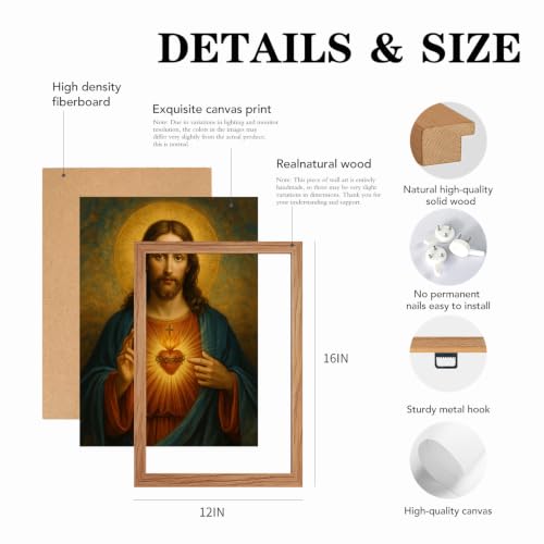 AUUAUU Sacred Heart of Jesus Wall Art Christian Canvas Painting 12x16 Inch - color: Wooden Framed Sacred Heart of Jesus, size: 16"L x 12"W