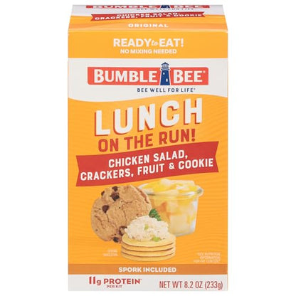 Bumble Bee Lunch On The Run Chicken Salad with Crackers Kit, 8.2 oz - Ready to Eat, Includes Crackers, Cookie & Mixed Fruit - Shelf Stable & Convenient Source of Protein, Easy Open Can - size: 8.2 oz (Pack of 1)