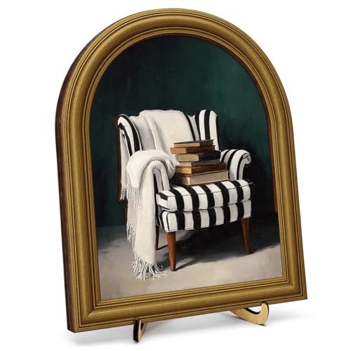 3D Vintage Striped Chair Desk Decor Sign, Classic Black White Striped Armchair Book Lovers Gifts Framed Wall Art Sign for Home Bedroom Living Room Office Wall Shelf Decor 8x10 Inch - color: Funny-1