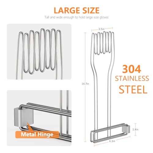 KORRTFID Kitchen Glove Holder,Stainless Steel Glove Rack,Kitchen Vertical Glove Support Multi-Purpose Glove Drain Rack,Collapsible Glove Drying Stand,Rubber Glove Drying Rack,Mitten Rack(Large)