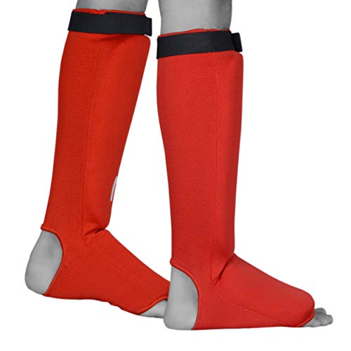 UFG Ultimate - Cloth Shin Instep Guard - Karate MMA Boxing Muay Thai Training Protection - color: Red, size: Large-X-Large