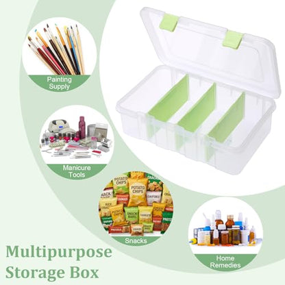 BTSKY Clear Plastic Dividing Storage Box with 4 Compartments Sewing Box | 13.3x8.1x3.4 Inches Adjustable Storage Bin with Lid Plastic Craft Storage Container Multipurpose Art Supply Organizer Green - size: 13.3x8.1x3.4 Inches-Green