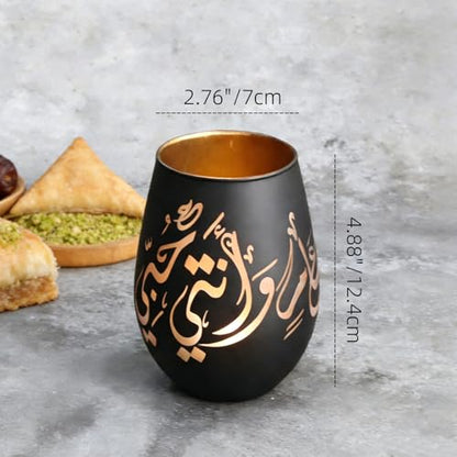 Ramadan Decoration Glass Candle Holder- May You Be Well Throughout The Year - Black Tealight & Votive Holder for Ramadan Decor, Eid Mubarak Decor & Islamic Gifts