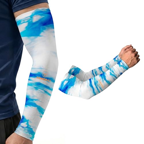 ARMORAY Arm Sleeves for Men UV Protection Cooling SPF 50 Sun Sleeves Sports - color: Blue Tie & Dye