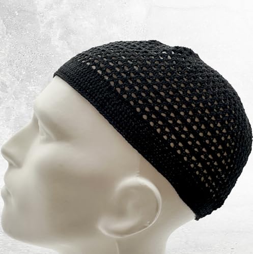 ESERRA Kufi Hats for Men and Women with 99 Tasbih Prayer Beads, Muslim Thick Breathable Skull Cap, Tasbeeh, Prayer Cap - color: Black