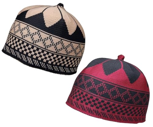 Set 2 PCS. Muslim Beanie Skull Cap AMN-266P2 Islam Kufi Hat Taqiyah Eid Gift - color: Color Style 1