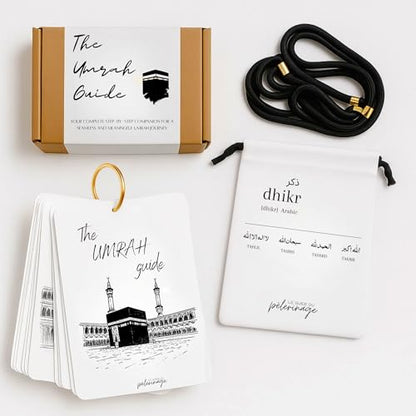 Umrah Guide – Umrah Dua Cards | Step-by-Step Portable Umrah Guide with Pouch & Adjustable Lanyard – Waterproof & Durable