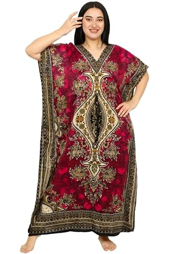 Women's Kaftan Dress – Loose Fit Maxi Gown – Kimono Style Beach Cover Up – Elegant Resort Wear and Nightwear - color: Pink