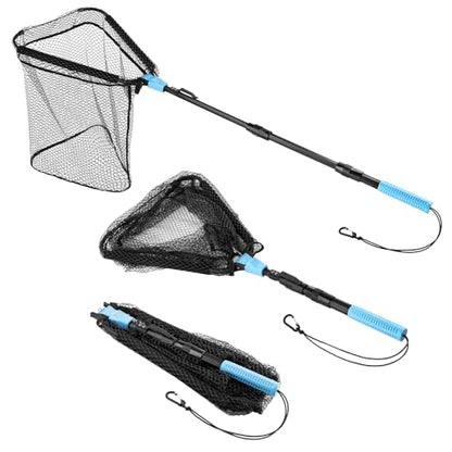 Calamus Triangle Fishing Net with Non-Slip Elastomer Handle | Lightweight & Strong, Foldable Landing Net, Elastic Lanyard and Belt Clip, UV-resistant Mesh, Fishing Gear for Men - style: 44" Full - Floating Net (Telescopic Pole)
