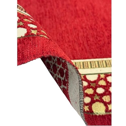 Modefa Muslim Thin Chenille Islamic Prayer Mat - Selcuk Star 3 Person (Red) - color: Red