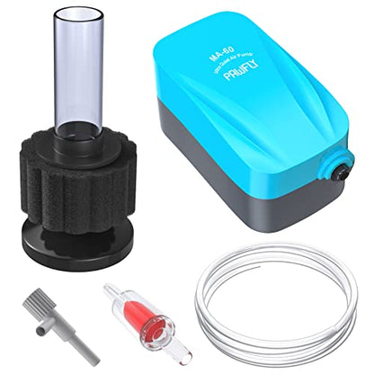 Pawfly Aquarium Air Pump with Nano Bio Sponge Filter Kit Air Control Valve Airline Tubing and Check Valve Accessories - style: 3-10 Gal