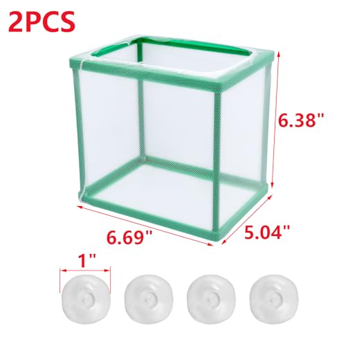 MY MIRONEY 2PCS 6.69" x 5.04" x 6.38" Fish Tank Breeder, Green | Nylon Fish Incubator Mesh Box Aquarium Fish Fry Hatchery Breeder with Suction Cups - style: 6.69" x 5.04" x 6.38"; Green; without Divider
