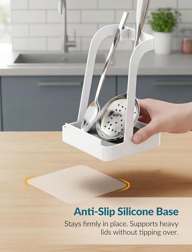 NiHome Pot Lid & Spoon Rest, Diatomite Tray Ladle Holder, Stove Top, White | Quick-Absorb Diatomite Base & Anti-Slip Silicone Pad Keep Counters Dry While Holding Lids & Utensils Upright - color: Medium White, size: with diatomite