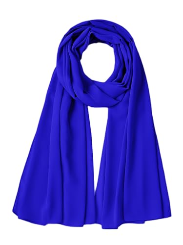 Chiffon Scarf for Women Lightweight Breathable Sunscreen Soft Solid Hijab Scarf for Daily & Muslim Wear - color: Royal Blue Chiffon Scarf
