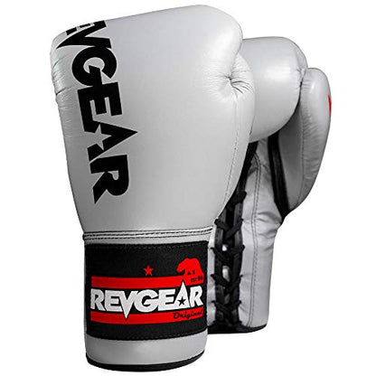 Revgear F1 Competitor Pro Lace Boxing Glove | Premium Leather | Lace-up - color: Gray, size: 8 OZ