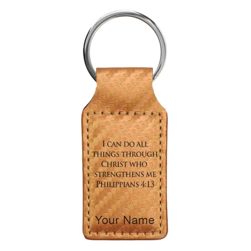 LaserGram Rectangle Keychain, Bible Verse Philippians 4-13, Personalized Engraving Included (Carbon Fiber Bronze) - color: Carbon Fiber Bronze