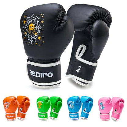 Kids Boxing Gloves, Youth Boxing Training Gloves for Kids 3-9 Year Boys and Girls, 4&6OZ Fighting Gloves, Punching Bag Kickboxing Thai Mitts MMA Training Sparring Gloves - color: Black, size: 6OZ