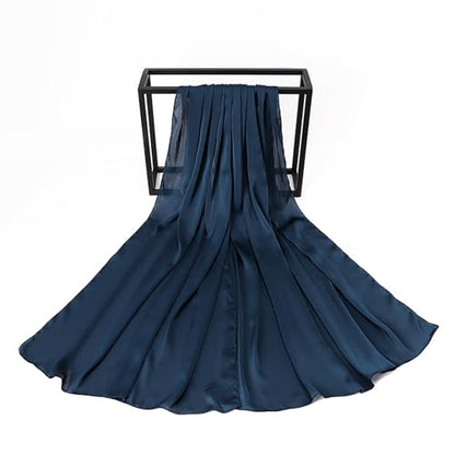 Luxury Silky Satin Hijab for Women, Shimmer Crinkle Muslim Head Scarf, Graceful Feminine Charm - color: Navy Blue