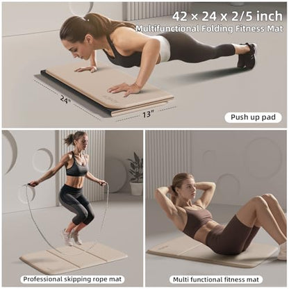 Foldable Exercise Pad Extra Thick 1.2" x 14" x 24" | POE Non-Toxic Multi-Functional Knee & Elbow Cushion for Push Up, Yoga, Pilates, Home & Gym Use for Adults & Kids - color: Beige+Black