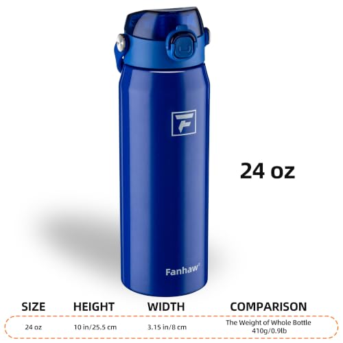 Fanhaw 710ml(24온스) 단열 스테인리스 스틸 물병, 2-in-1 빨대 및 처그 뚜껑, 누출 방지 넓은 입구 진공 병, 학교, 스포츠, 어린이, 청소년 및 성인용, 개학 필수품 (클라인 블루) - color: 클라인 블루.