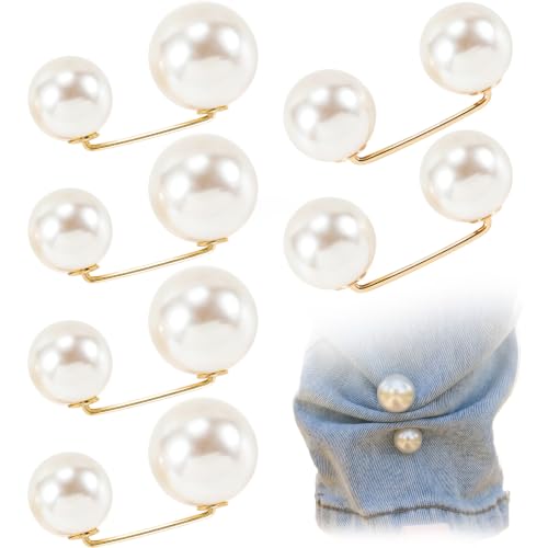 Pearl Brooches for Women, Faux Pearl Shawl Pins Sweater Clip, Decorative Safety Pins Pant Hem Clips Length Adjuster - color: 2styles,beige,8pcs