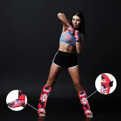 Muay Thai Guards Shin Guards for Kickboxing Martial Arts Kicking BJJ Boxing Equipment MMA Training and Sparring Leg Guard with Instep Protection Pads - color: Red, size: Large