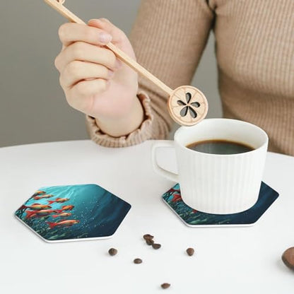 Drink Coasters Set of 4 Leather Coasters for Drinks Fish Aquarium Round Cup Mat Pad Easy Clean Bar Coasters Heat Resistant Funny Cup Coasters for Tabletop Protection,4 Inches - color: Hexagon