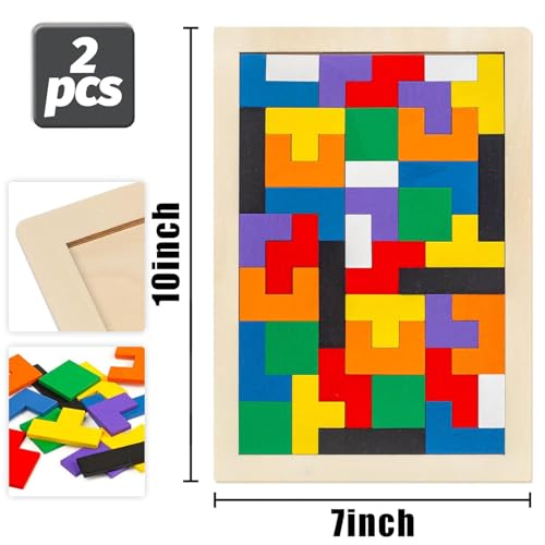 3 otters Wooden Blocks Puzzle 2 Set Russian Brain Teaser Tangram Intelligence Toys STEM Montessori Educational Gift for Kids Stocking Stuffers