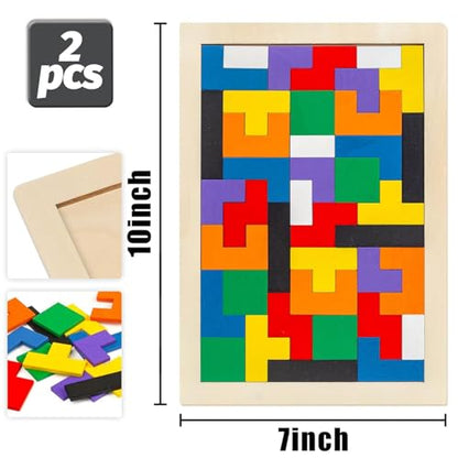 3 otters Wooden Blocks Puzzle 2 Set Russian Brain Teaser Tangram Intelligence Toys STEM Montessori Educational Gift for Kids Stocking Stuffers
