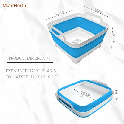 Collapsible Wash Basin 9L, Foldable Dish Tub with Drain Plug, Portable Collapsible Dish Basin, Camping Sink for Washing Dishes, Laundry & Kitchen Use (Blue) - color: Blue - Set of 1