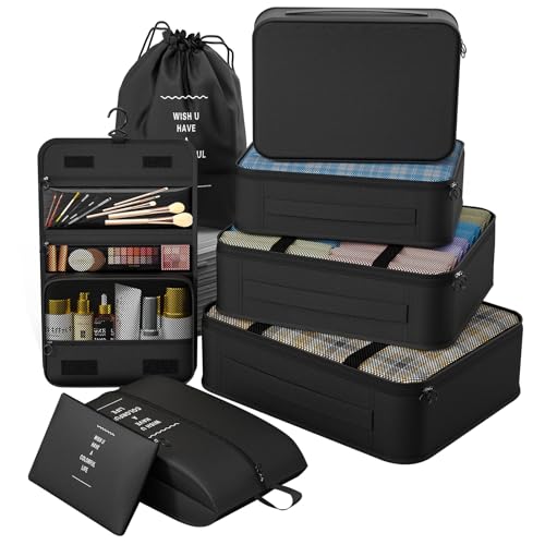 8 Set Packing Cubes for Travel, Suitcase Organizer Bags for Luggage (Black) - color: Black