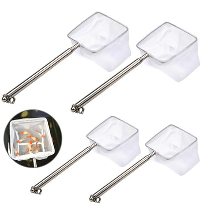 4 Pcs Square Shrimp Net, Stainless Steel Fish Tank Nets, Fish Net for Fishes Tank, Extendable Handle Small Fishes Nets for AquariumTank Pond