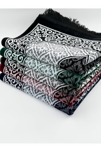 Prayer Rug Set 5 Piece Velvet Patterned Fringe Islamic Muslim Janamaz Seccade Gift Set 27x43 Inch for Home Decor Travel - Multicolor, 28x43 inch