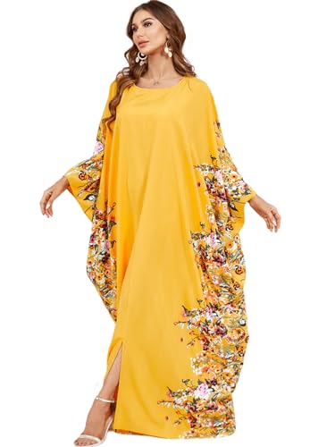 Qianliniuinc Women Muslim Maxi Dress Abaya - Lady Long Sleeve Maxi Dress Dubai Gown Jalabiya One Size - color: Yellow a