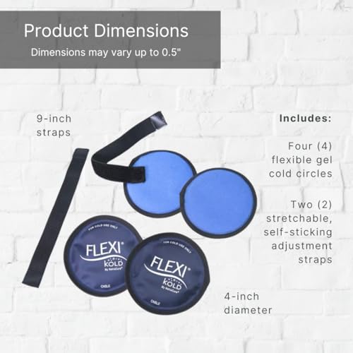 FlexiKold Gel Ice Pack Circles w/Straps (4 Pack) - Small Ice Packs, Reusable Ice Pack for Injuries, Ice Packs Reusable, Breastfeeding, Wisdom Teeth, Sinus Headaches - 6304-STRAP4PK by NatraCure