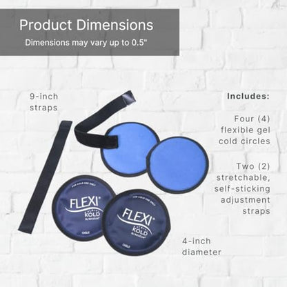 FlexiKold Gel Ice Pack Circles w/Straps (4 Pack) - Small Ice Packs, Reusable Ice Pack for Injuries, Ice Packs Reusable, Breastfeeding, Wisdom Teeth, Sinus Headaches - 6304-STRAP4PK by NatraCure